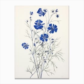 Blue Botanical Love In A Mist Nigella 1 Canvas Print