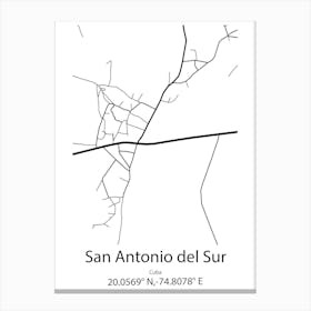 San Antonio De Los Banos,Cuba Minimalist Map Canvas Print