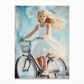 Little Girl Riding A Bike Canvas Print