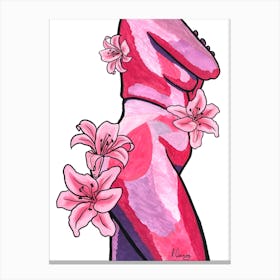 Pink Floral Nude Canvas Print