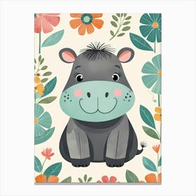 Floral Baby Hippo Nursery Illustration (59) Canvas Print