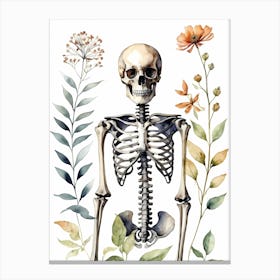 Floral Skeleton Watercolor Painting (9) Canvas Print