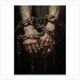 A Painting Of Two Human Hands And Skeleton Held 1 Canvas Print