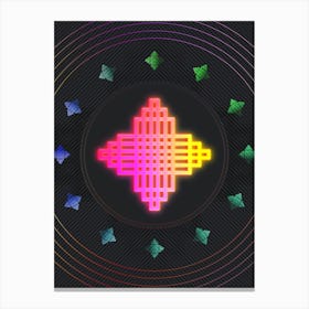 Neon Geometric Glyph in Pink and Yellow Circle Array on Black n.0052 Canvas Print