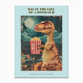 Dinosaur Eating Popcorn Retro Collage 1 Poster Canvas Print