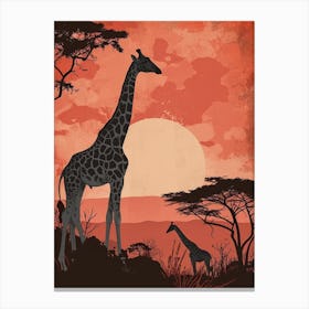 Giraffe In The Sunset Red Tones 2 Canvas Print