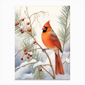 Winter Bird Painting Northern Cardinal 2 Canvas Print
