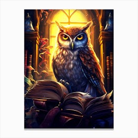 Owl Sitting On Book Canvas Print