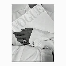 Woman Reading Magazine Black And White Luxury Fashion Canvas Print