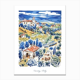 Tuscany Illustration Line Art Italy Travel Blue Canvas Print