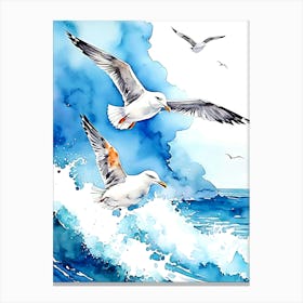 Seagulls In The Sea Canvas Print