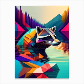Raccoon Swimming In River Modern Geometric Canvas Print