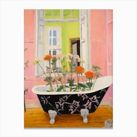 A Bathtube Full Of Queen Anne S Lace In A Bathroom 1 Canvas Print