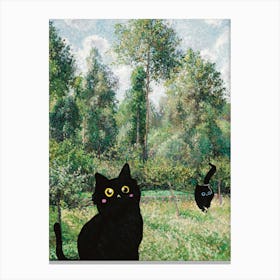 Black Cats In The Meadow Canvas Print