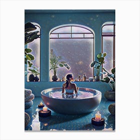 Funny A Woman Having Spa At Home Canvas Print