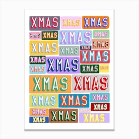 Multi Colour Xmas Typography Canvas Print