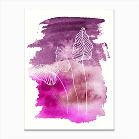 Alocasia leaves with background burgundy fucsia Canvas Print