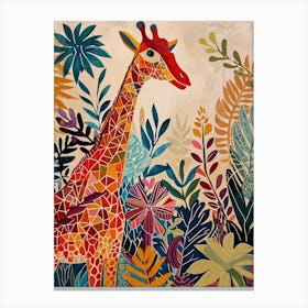 Giraffes In The Leaves Cute Illustration 3 Canvas Print