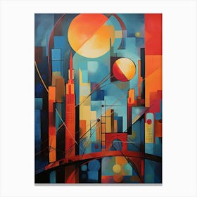 New York City I, Avant Garde Modern Abstract Vibrant Painting in Cubism Style Canvas Print
