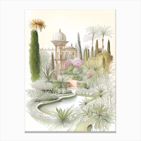 Gardens Of Alhambra, Spain Vintage Pencil Drawing Canvas Print