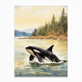 Orca Whale Watercolour At Sunrise Canvas Print