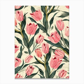 Pink Tulips Seamless Pattern 2 Canvas Print