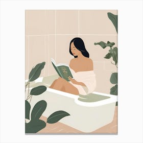 Woman Reading A Book In The Bathtub Canvas Print