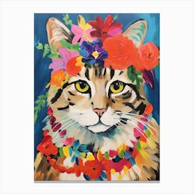 Kurilian Bobtail Cat With A Flower Crown Painting Matisse Style 1 Canvas Print