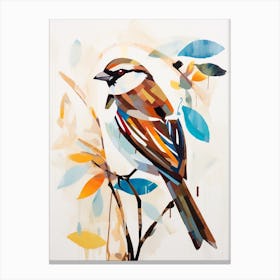 Bird Painting Collage Sparrow 3 Canvas Print