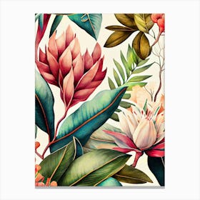 Watercolor Tropical Floral Pattern nature flowers Canvas Print