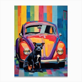 Volkswagen Beetle Vintage Car With A Dog, Matisse Style Painting 1 Canvas Print