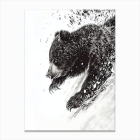 Malayan Sun Bear Cub Sliding Down A Snowy Hill Ink Illustration 1 Canvas Print