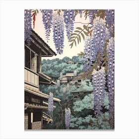 Fuji Wisteria 1 Vintage Botanical Woodblock Canvas Print