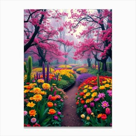 Pink Flowers In The Garden Canvas Print