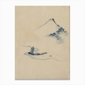 A Person In A Small Boat On A River With Mount Fuji In The Background, Katsushika Hokusa Canvas Print
