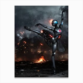 AI Robot dancing ballet during world war Canvas Print