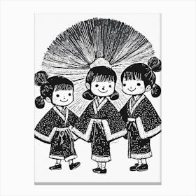 Playing Children In Kimonos Ukiyo-E Style Canvas Print