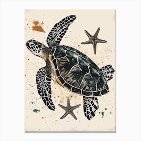 Vintage Sea Turtle & Starfish  1 Canvas Print