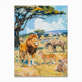 Southwest African Lion Interaction With Others Fauvist Painting 1 Canvas Print