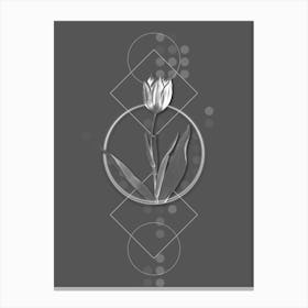 Vintage Tulip Botanical with Line Motif and Dot Pattern in Ghost Gray n.0197 Canvas Print