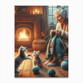 Grandma And Kittens Canvas Print