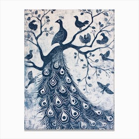 Peacock In The Tree Linocut Inspired 2 Canvas Print