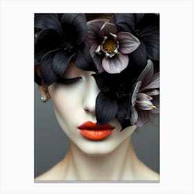 Black Flowers On A Woman'S Face Canvas Print