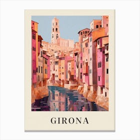 Girona Spain 3 Vintage Pink Travel Illustration Poster Canvas Print