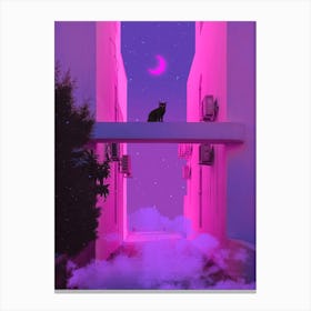 Black Cat And Pink Moon Canvas Print