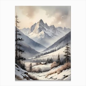 Vintage Muted Winter Mountain Landscape (10) Canvas Print