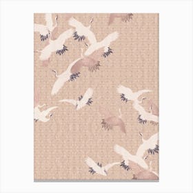 Vintage Japanese Egret Birds Flight Pastel Terra Canvas Print