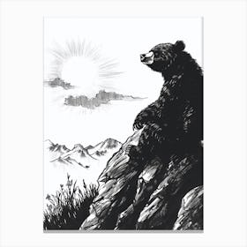 Malayan Sun Bear Looking At A Sunset From A Mountain Ink Illustration 2 Canvas Print