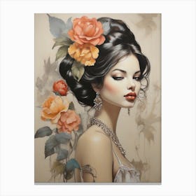 Lady With Flowers Canvas Print