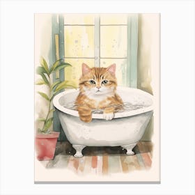 Scottish Fold Cat In Bathtub Botanical Bathroom 1 Canvas Print